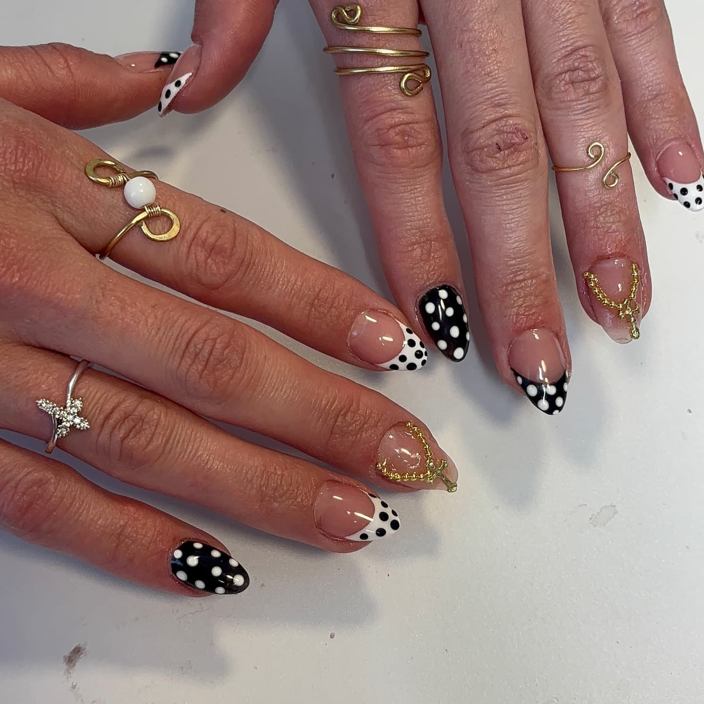Black and white polka dot nail art